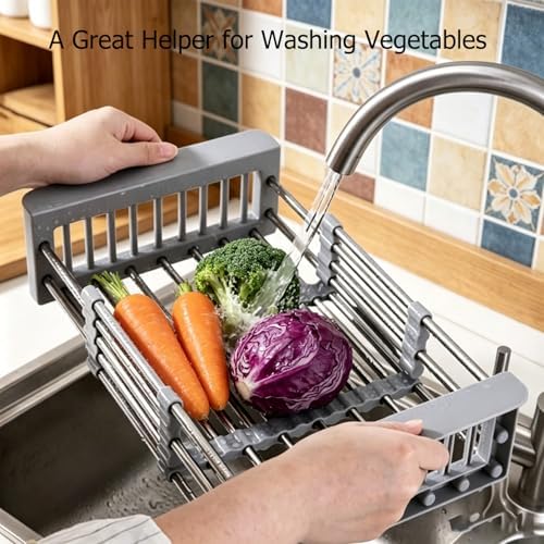 Expandable Sink Dish Drying Rack, Stainless Steel & ABS Sink Colander