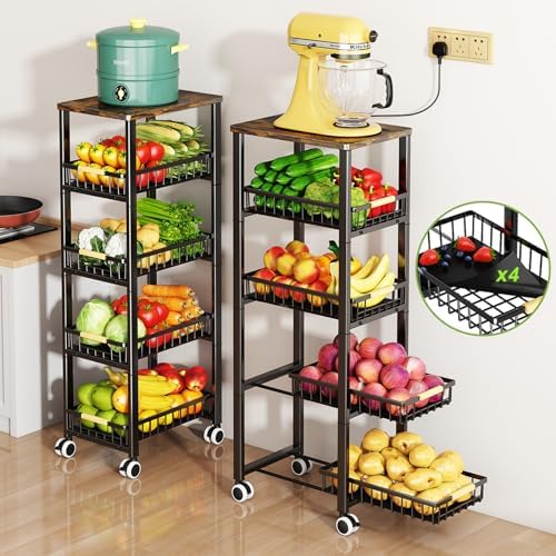 Fruit Vegetable Storage Basket for Kitchen, 5 Tier Large Pull-Out