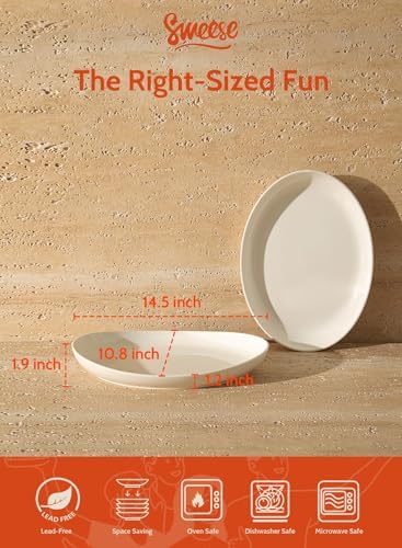 Sweese 2-Pack Porcelain Oval Serving Platters, White High-Grade
