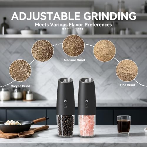 UNNEES Rechargeable Electric Salt and Pepper Grinder Set, Black