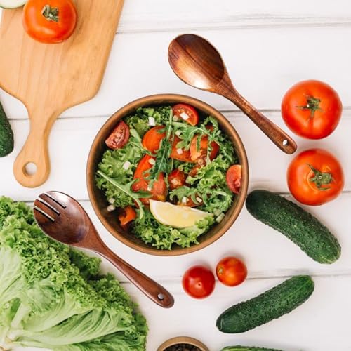 YXE Wooden Salad Bowl Set, 9.45 inch*2.75 inch Acacia Wood Large Salad