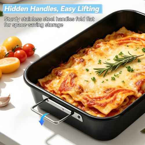 Turkey Roasting Pan with Rack for Oven 16" * 11" Carbon Steel Roaster Pan
