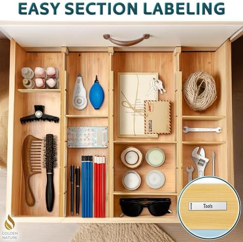 Bamboo Drawer Organizer with Inserts & Labels, 17-22", Kitchen