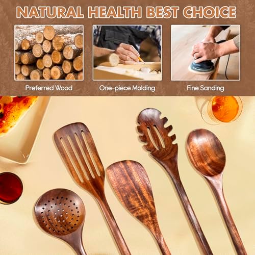 5-Piece Natural Teak Wood Kitchen Utensil Set