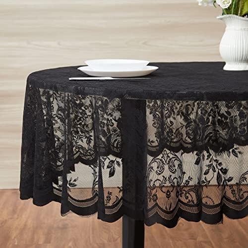 Warm Home Designs 70 Inch Round Black Lace Tablecloth. LTC Black 70