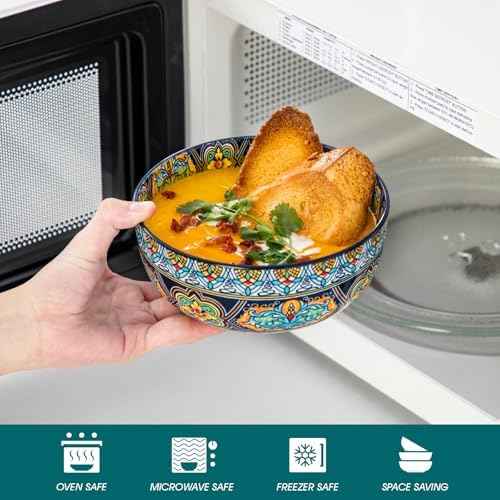 vancasso Cereal Bowls Set of 6, 28oz Porcelain Soup Bowls, Colorful