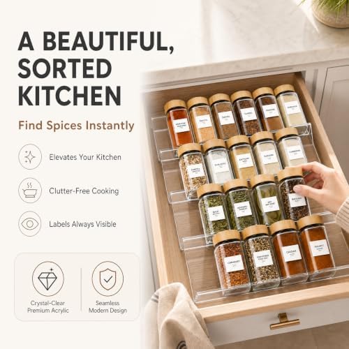 Acrylic Spice Drawer Organizer 4 PK, Expandable 13"-26" Acrylic Spice