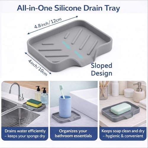 Silicone Dish Drying Mat – 23"x17" Large Sloped Sink Draining Tray