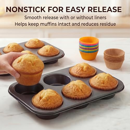 2 Pack Jumbo Muffin Pan, 6 Cup Nonstick Texas Muffin Pans with 12