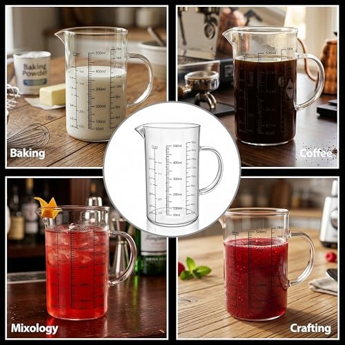 18 oz/500ml Glass Measuring Cup,OLULU 2 Cup Liquid Measuring Cup with