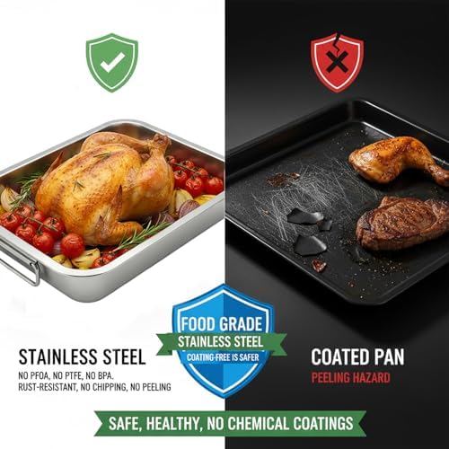 Stainless Steel Roasting Pan with Rack & Handles, 15.6"x11.6"x2.8"