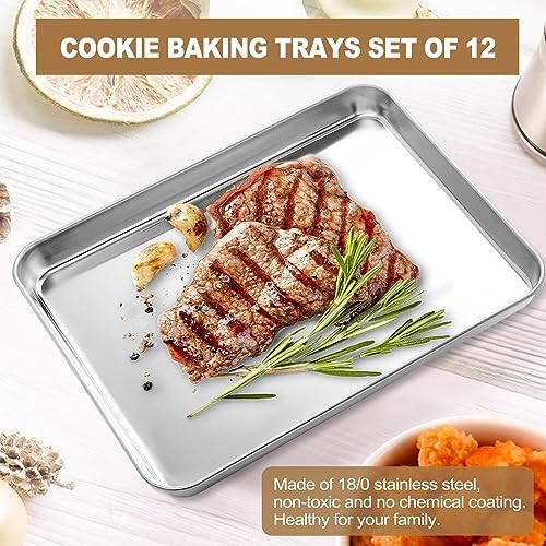 Baking Sheet Pan Set of 12, Stainless Steel Cookie Sheet for Baking