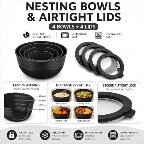 Pera Plastic Mixing Bowls with Lids Set, 8 Piece