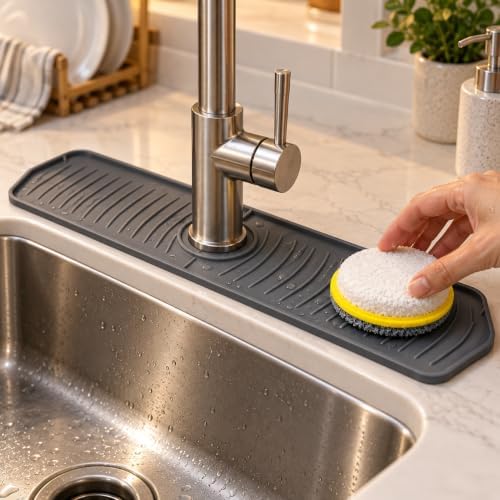 Sink Faucet Mat for Kitchen Sink, Handle Scrubber Sponge