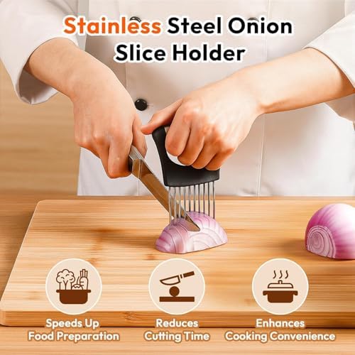 Onion Slicer, Stainless Steel Onion Holder for Slicing with Protective