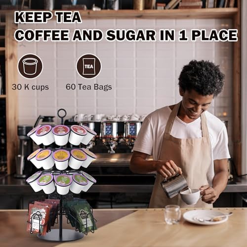 Tea Bag Organizer Compatible with K-Cup Pods, 60-Bag 30-Pod Stand