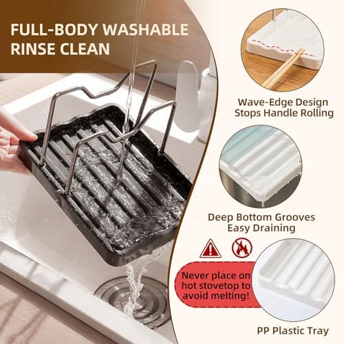2 in 1 Pot Lid Holder & Spoon Rest for Kitchen Counter, Plastic