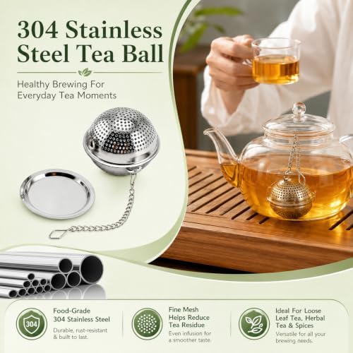 2Pcs 304 Stainless Steel Mesh Tea Ball, 2.1 In Tea Strainer with Drip