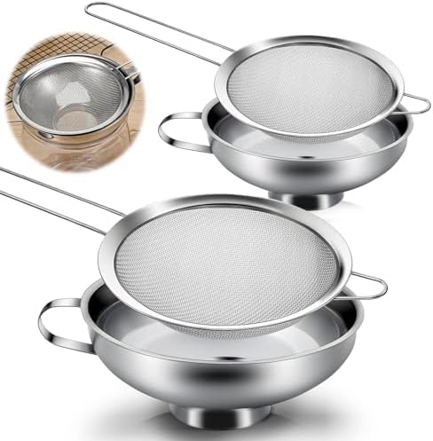4 Pieces Stainless Steel Funnels with Fine Mesh Strainer Wide Mouth