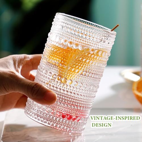 Hlukana Vintage Hobnail Drinking Glasses Set of 8, 12 oz Highball