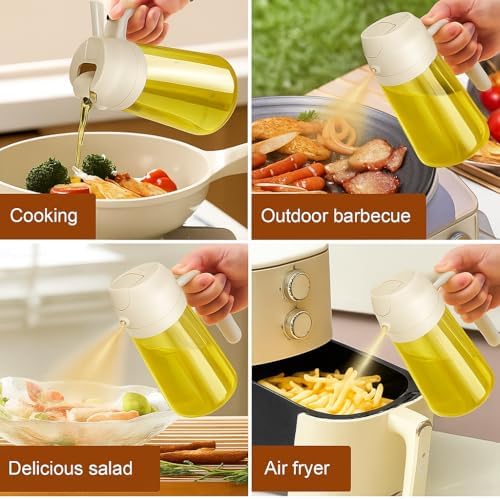 2-in-1 Glass Olive Oil Sprayer and Dispenser, 470ml/16oz, White
