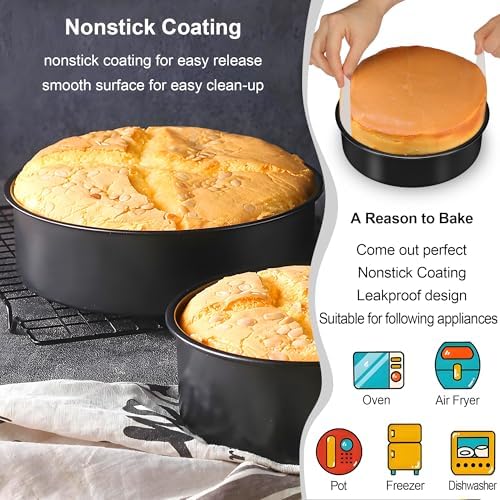 8 Inch Cake Pan, 3PCS Nonstick Baking Pans Set with 100PCS Parchment