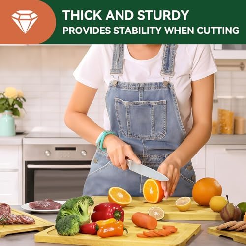 Bamboo Cutting Board Set of 3 Wooden Chopping Boards with Juice Groove