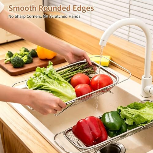 Stainless Steel Expandable Colander Over The Sink, Rack-Hangable