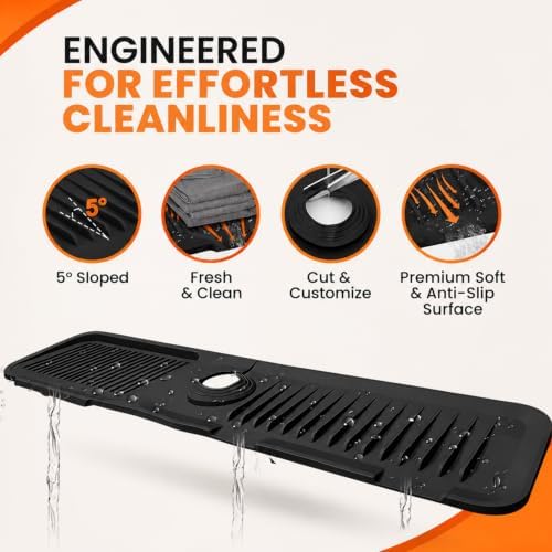 24 Inch Silicone Faucet Mat for Kitchen Sink Splash Guard, W/Sink
