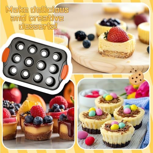 3 Pack Mini Cheesecake Pan with Removable Bottom, 12-Cup Non-Stick