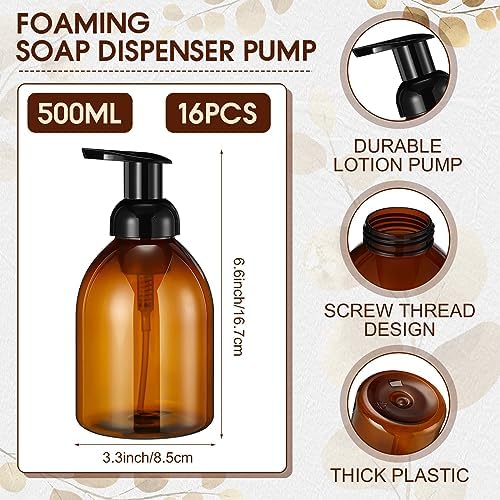 Uiifan 16 Pcs 17 oz Amber Foaming Soap Dispenser, Foam Pump Bottles