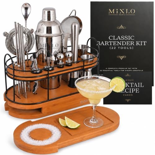 Mixology Bartender Kit - 22Pcs Bar Set Cocktail Shaker Set w Brown Bar