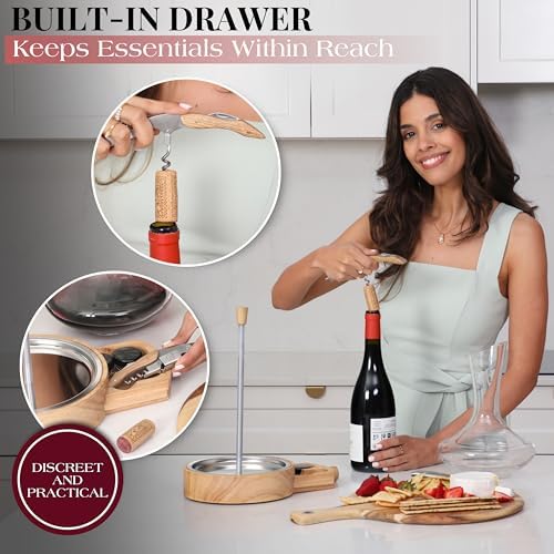 Gusto Nostro Crystal Wine Decanter Set with Drying Stand, Corkscrew