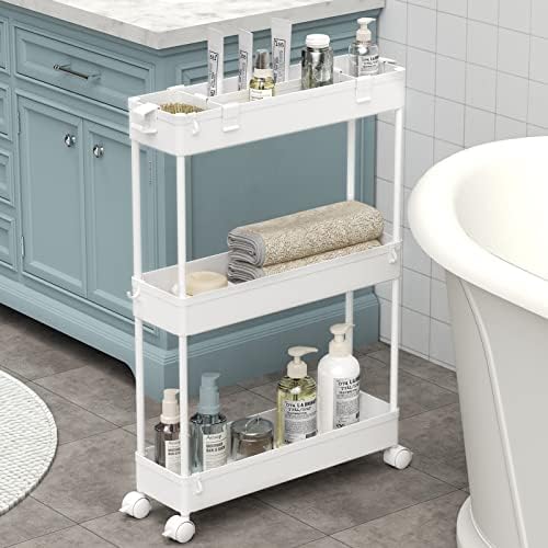 SPACELEAD Slim Storage Cart 3 Tier,Bathroom Organizer Rolling Utility
