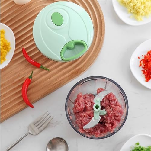 Manual Food Processor, Garlic Chopper with 3 Blades, Hand Pull String