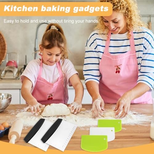 Bench Scraper Set 5pcs, Stainless Steel Dough Cutter w/Scale+Bowl