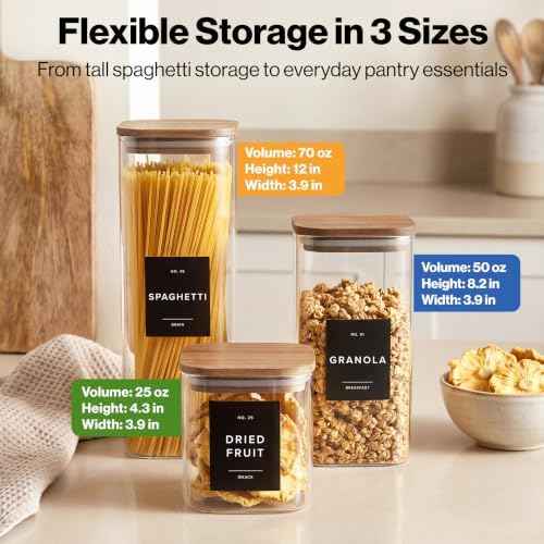 Glass Pantry Storage Jars Containers with Acacia Lids and Labels - Set