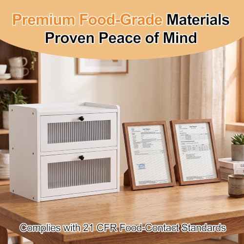Alpeir Bread Box for Kitchen Countertop, Double Layer Large Breadbox, White