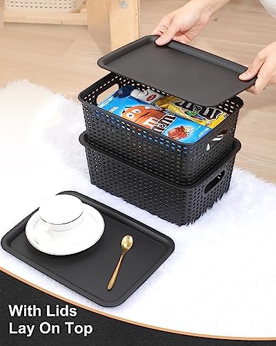 AREYZIN Storage Bins Plastic Storage Baskets With Lid Small Baskets