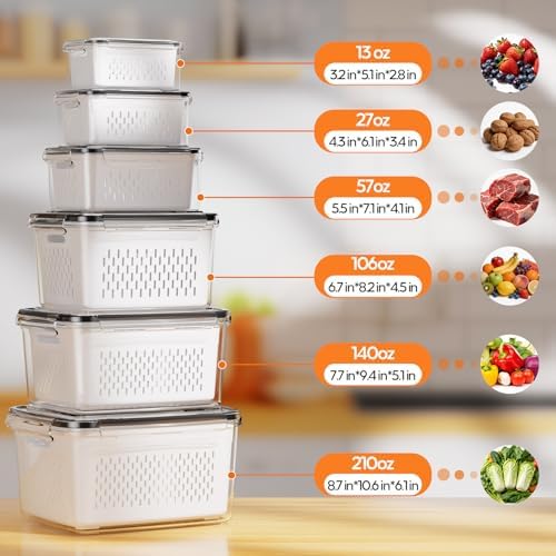 JSCARES 6 Pack Fruit Storage Containers with Removable Colander