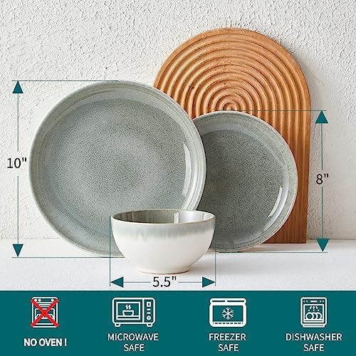 Pokini Stoneware Dinnerware Sets for 8, 24pcs Plates and Bowls Sets Dishes