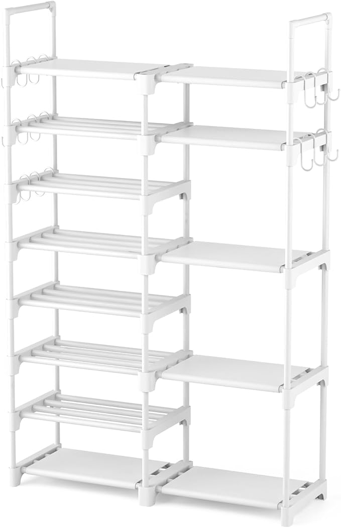 ROJASOP White Shoe Rack, Tall Metal Shoe Rack Organizer by ROJASOP
