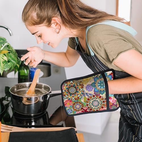 Boho Floral Oven Mitts and Pot Holders Set