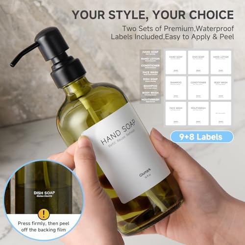 2 Pack Kitchen Soap Dispenser Set, 16oz Green Glass