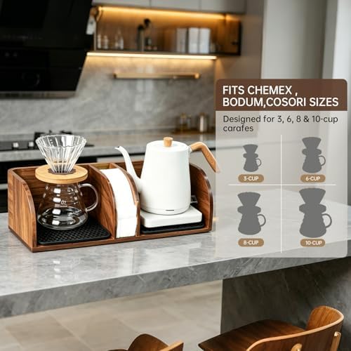 Acacia Coffee Bar Station Organizer Stand for Chemex Maker