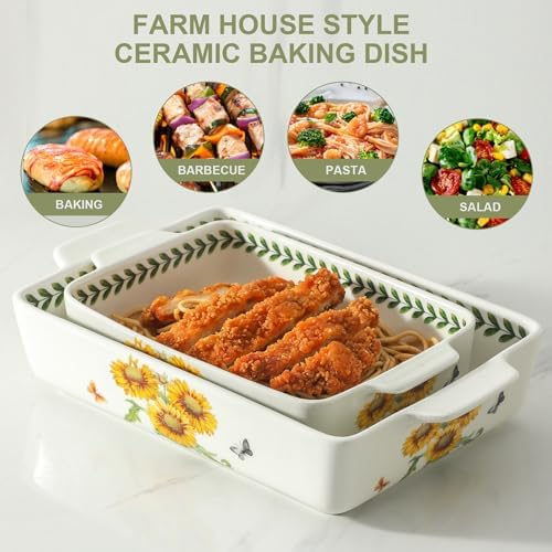 Ceramic Sunflower Baking Casserole Dish Set, 2 Pieces, 8x13 inch