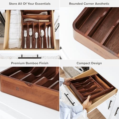 KitchenEdge Acacia Silverware and Utensil Organizer, 10.5 Inch