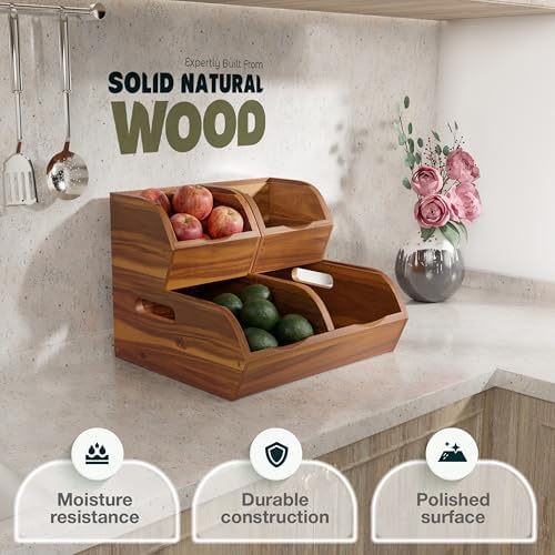 Acacia Pantry Storage Bins, Stackable Potato and Onion Organizer