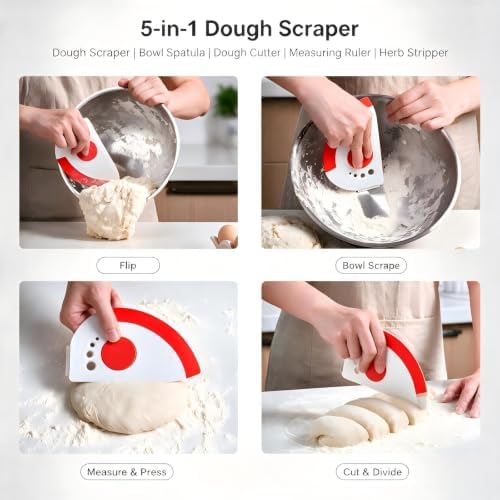 Multi-Purpose Dough Scraper Bench Scraper: 5-in-1 Flexible Bowl