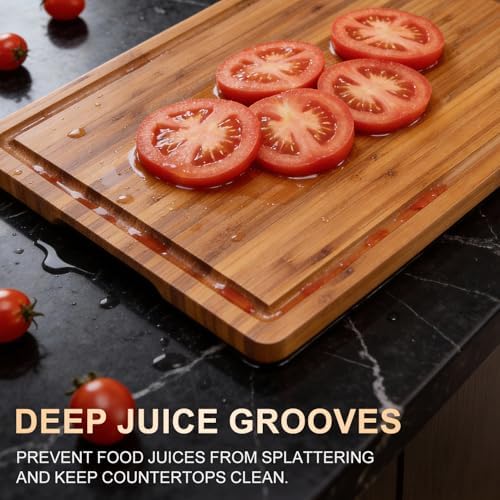 3 Pcs Bamboo Cutting Board Set with Non Slip Wood Non Toxic Chopping Boards